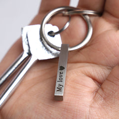 Key chain – Metal bar with “My love” engraved
