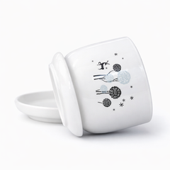 White Ceramic Planter with Deer Forest Print