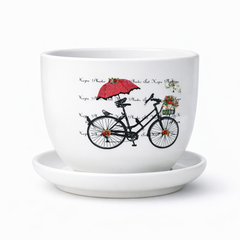 Printed Ceramic Flower Pot with Tray