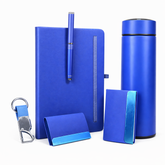 Premium Royal Blue Corporate Gift Set with Diary, Pen, Stainless Steel Bottle, Card Holder & Keychain