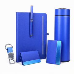 Premium Royal Blue Corporate Gift Set with Diary, Pen, Stainless Steel Bottle, Card Holder & Keychain