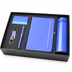 Premium Royal Blue Corporate Gift Set with Diary, Pen, Stainless Steel Bottle, Card Holder & Keychain