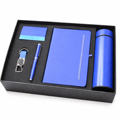 Premium Royal Blue Corporate Gift Set with Diary, Pen, Stainless Steel Bottle, Card Holder & Keychain
