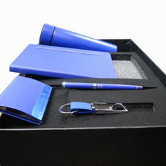 Premium Royal Blue Corporate Gift Set with Diary, Pen, Stainless Steel Bottle, Card Holder & Keychain