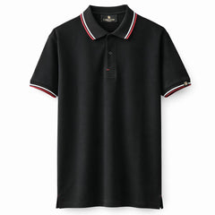 Men’s Black Polo Neck T Shirt with Stripe Collar