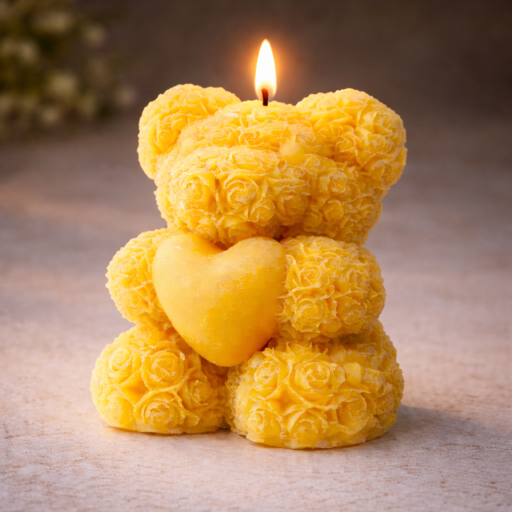 Teddy Bear Candle with Heart