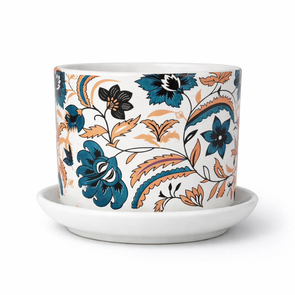 Decorative Ceramic Indoor Flower Pot – Floral Print
