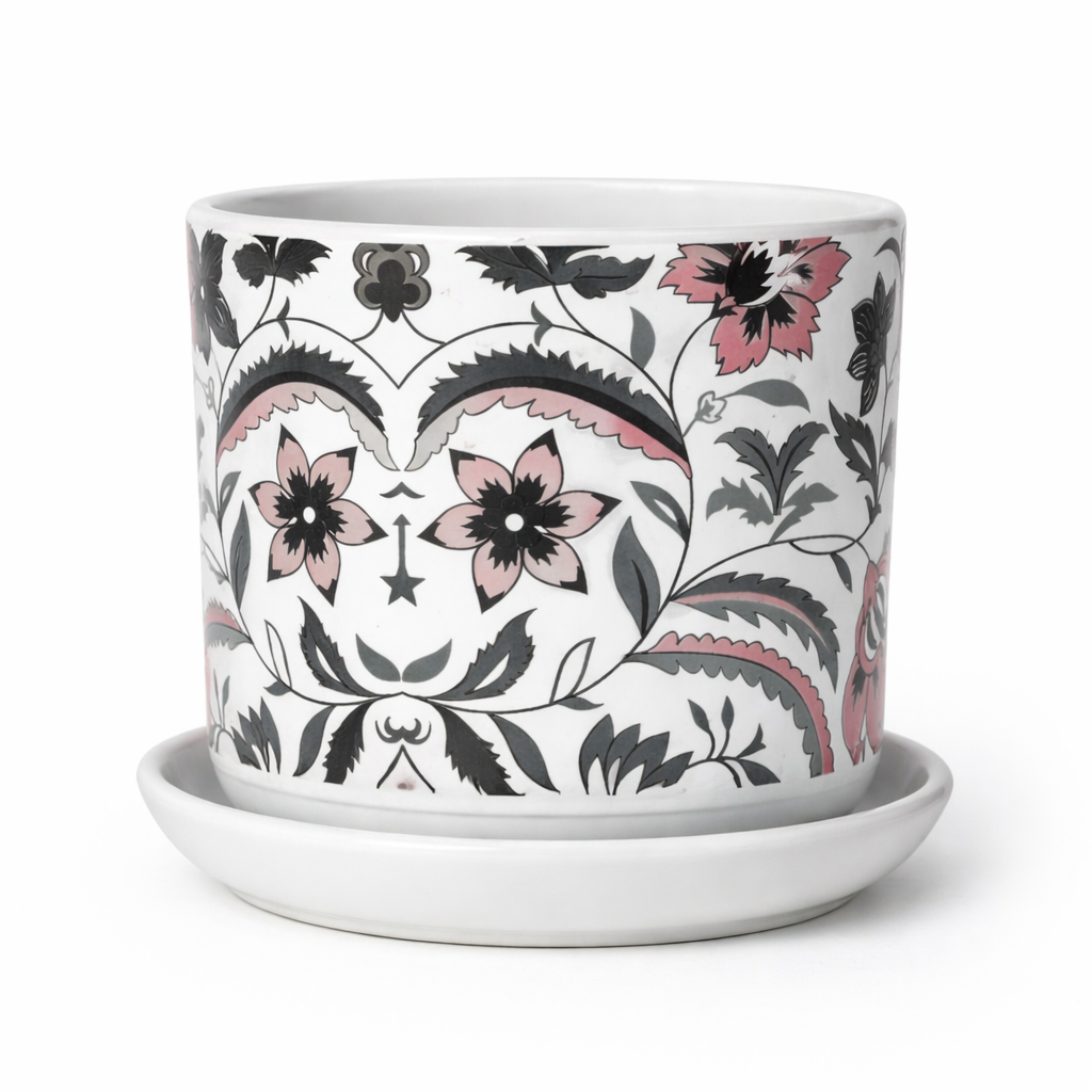 Decorative Ceramic Indoor Flower Pot – Floral Print