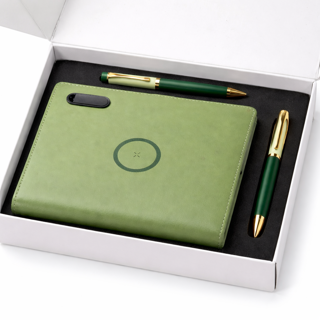 Premium Green Executive Diary and Pen Gift Set.
