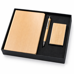 Eco-Friendly Bamboo Corporate Gift Set with Notebook, Pen, Glass Bottle, Card Holder & Keychain