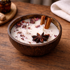 Candle by DD Natural Soy Wax Candle in Coconut Shell – Handmade, Eco-Friendly, Aromatherapy Spice Candle with Cinnamon, Clove & Star Anise – Organic, Gift-Ready