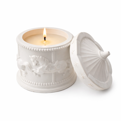 White Ceramic Horse Design Soy Wax Candle, Decorative Jar with Embossed Pattern and Removable Lid, Home Decor and Aromatherapy