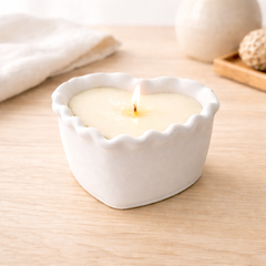 Heart Shaped Concrete Soy Candle with Wooden Wick, Handcrafted Gypsum Candle