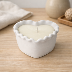Heart Shaped Concrete Soy Candle with Wooden Wick, Handcrafted Gypsum Candle