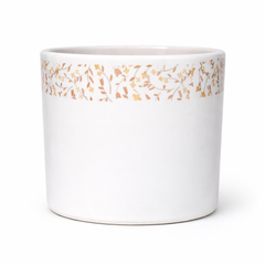 Round White Ceramic Planter – Golden Leaf Pattern