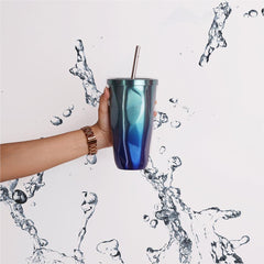 Geometric Water Flask with Straw