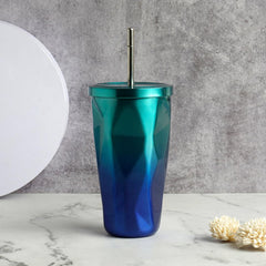 Geometric Water Flask with Straw