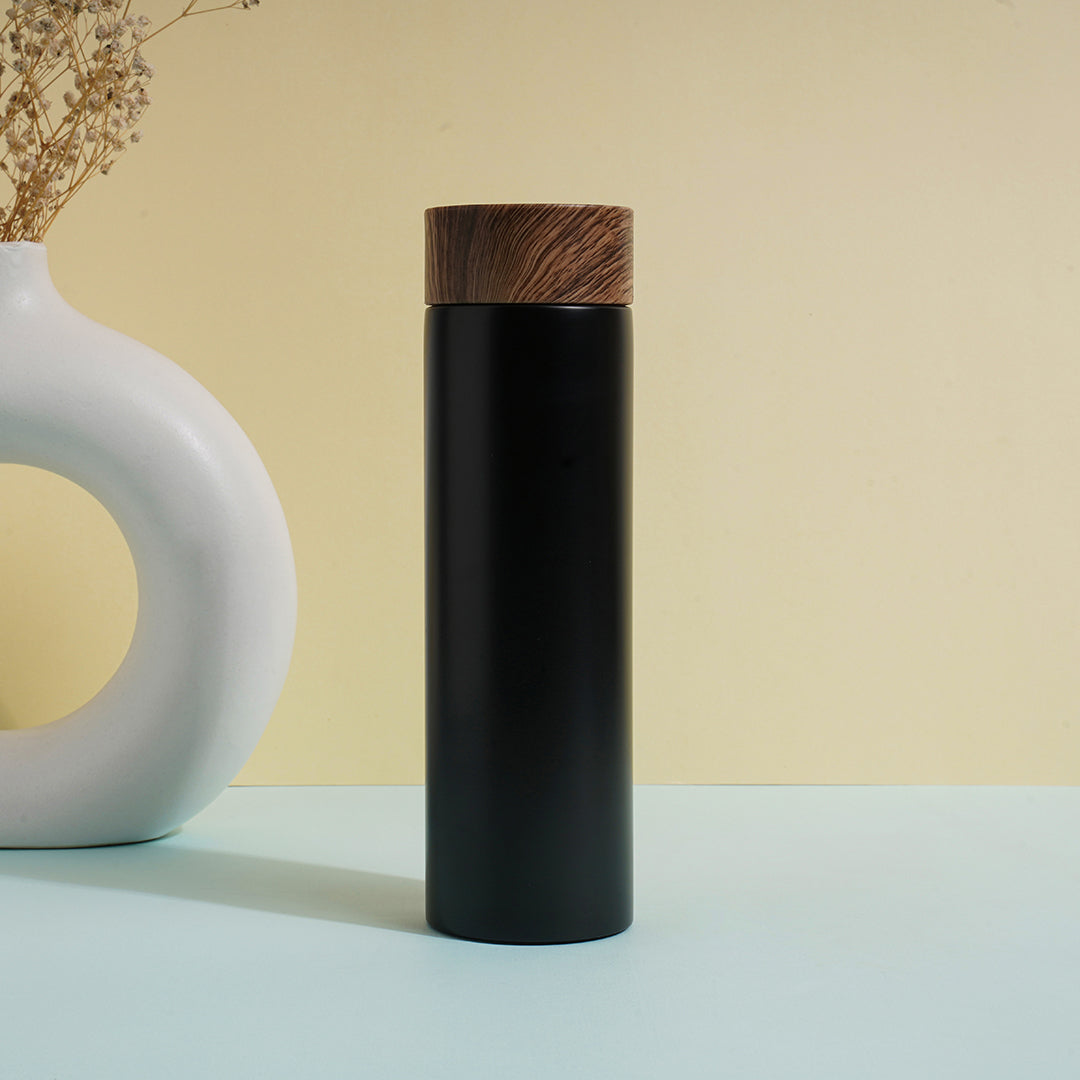 Steel Water Bottle with Wooden Cap